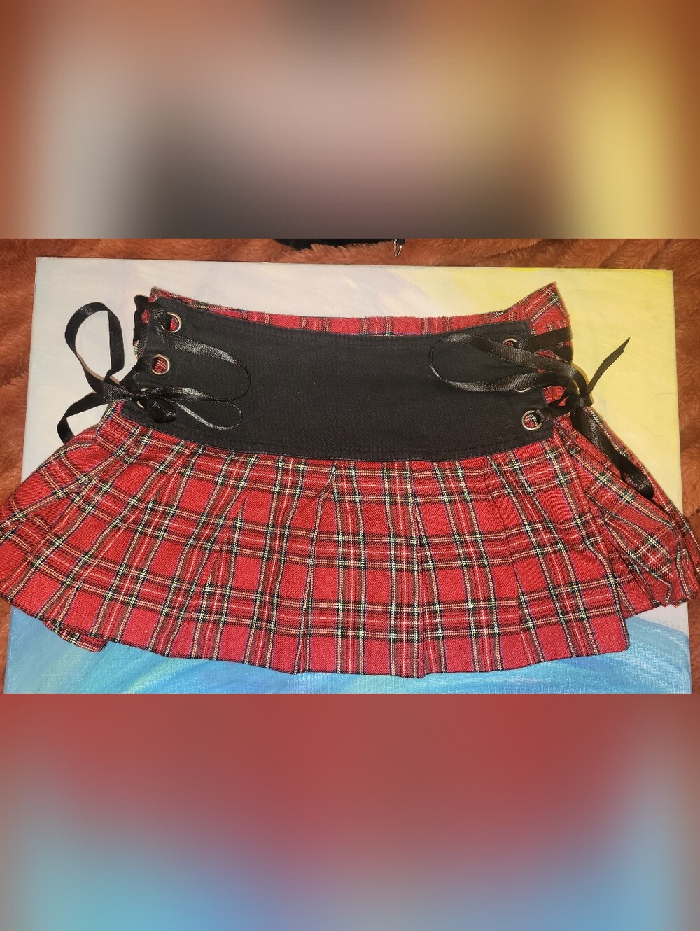 Lip Service Micro Mini Skirt Red And Black Plaid With Corset Lacing At Sides